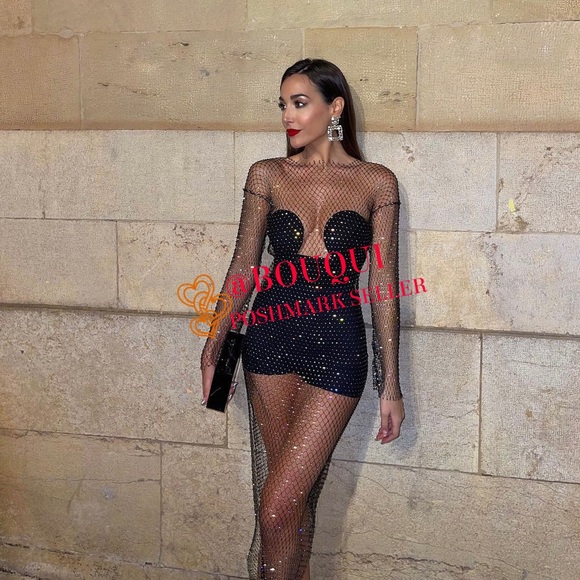 BLOGGERS FAV ZARA BLACK RHINESTONE MESH DRESS - Picture 11 of 12